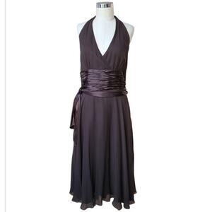 NWT Silk Chiffon Halter Midi Dress Chocolate Brown Bridesmaid Wedding Guest 14